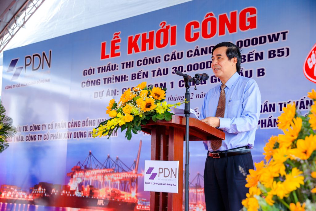 Mr. Tran Thanh Hai - BOD Chairman of Dong Nai Port Joint Stock Company was addressing at the groundbreaking ceremony for the Wharf B5
